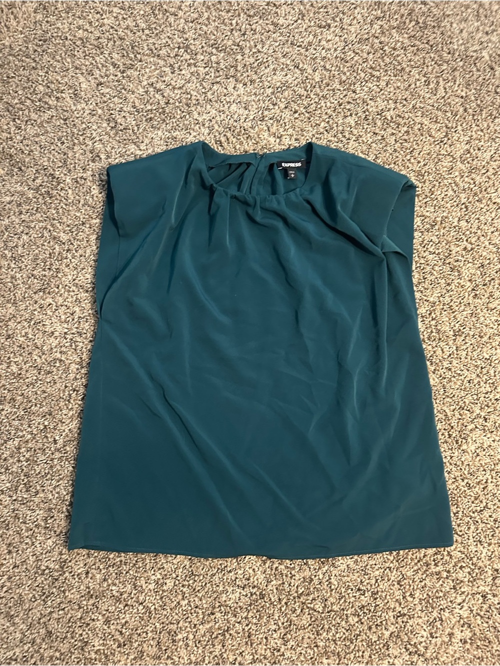 Express Teal Gathered Neck Cap-Sleeve Blouse